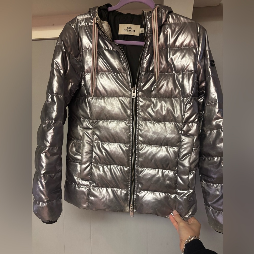 Coach Metallic Silver Women's Puffer Jacket